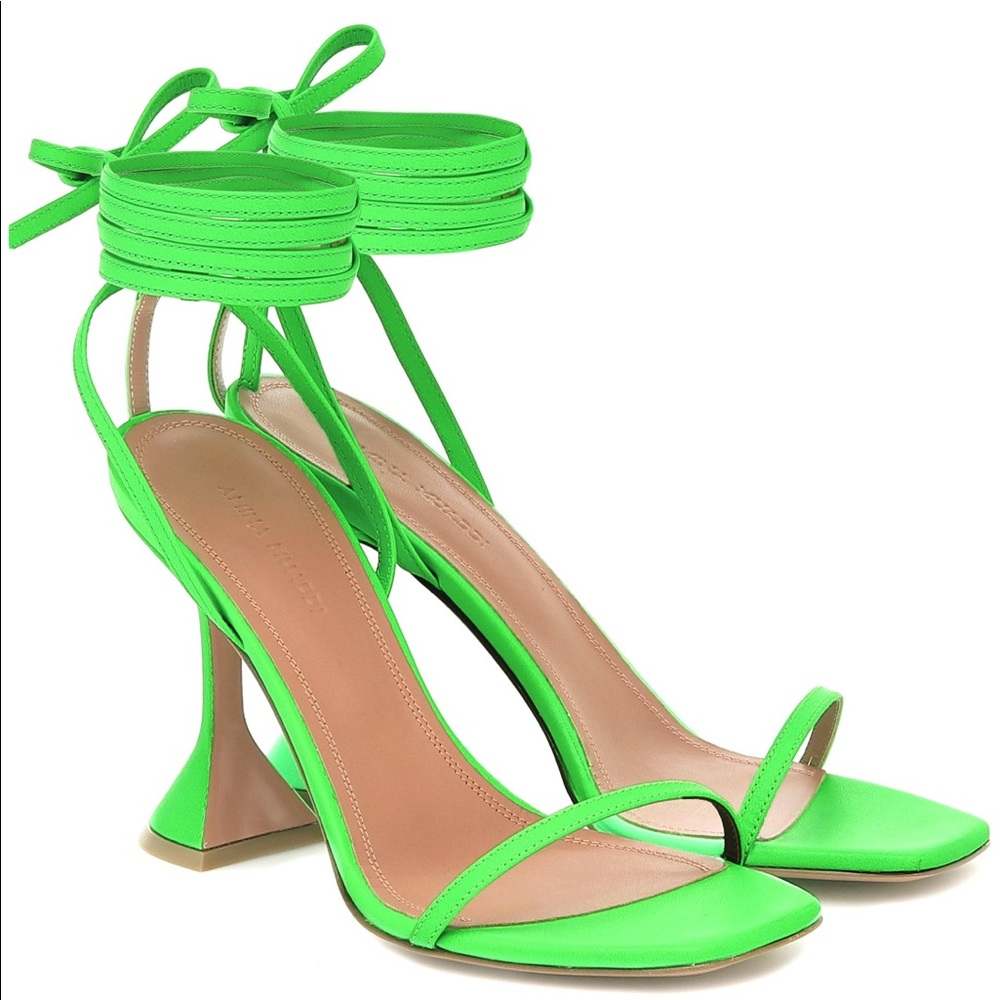 Amina Muaddi Green Vita Leather Sandals